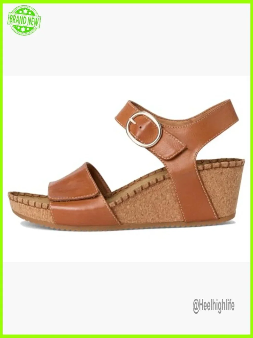 Leather Wedge Sandals with Cork Footbed, Adjustable Hook & Loop Strap